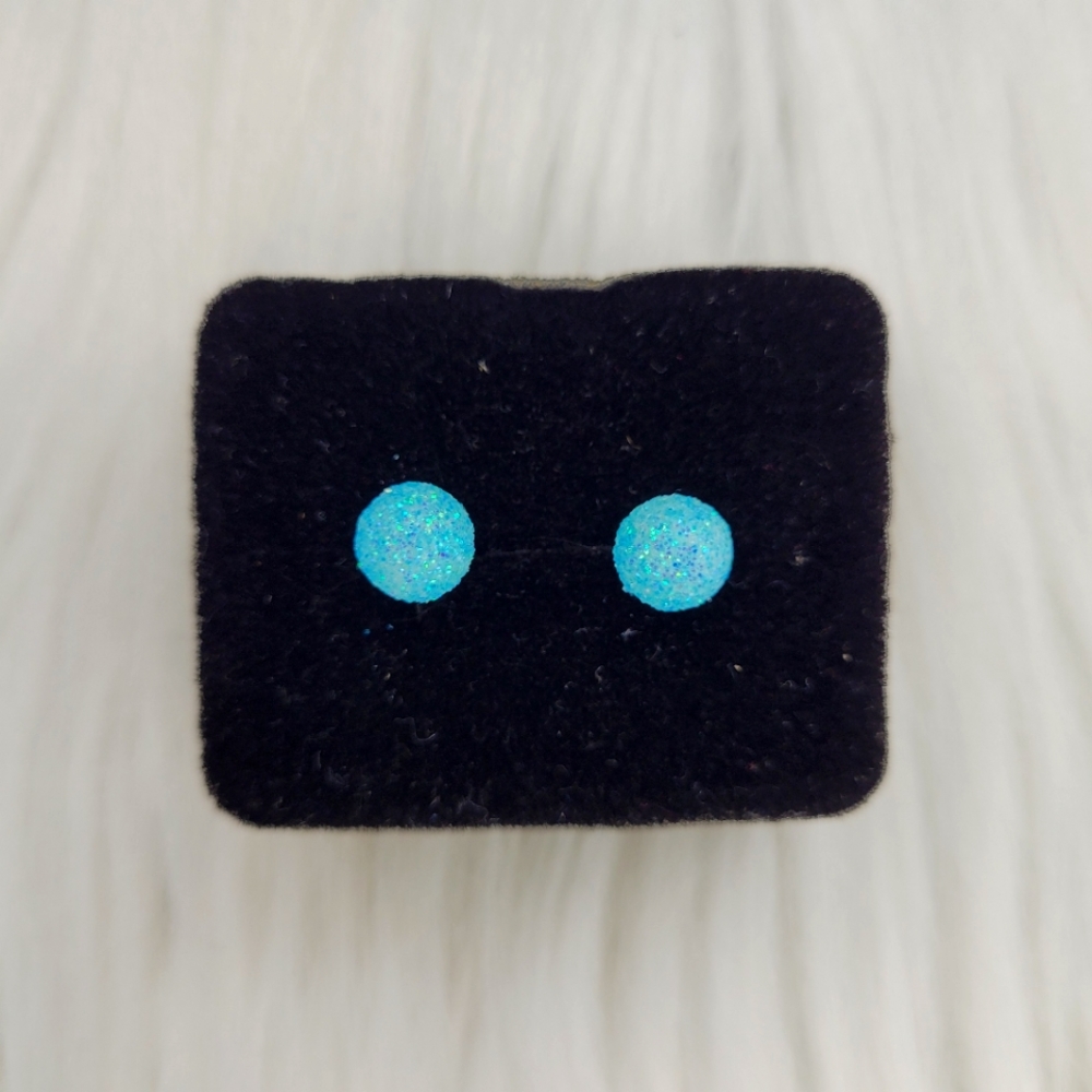 Blue Glitter Ball Stud Earrings